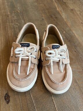 Sperry Boys Tan Canvas Boat Shoes with White Laces